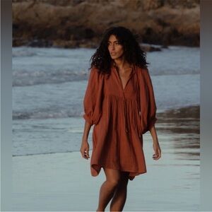 Daughters of India Kyra Mini Dress Brown Gauze Cotton bohemian light XS